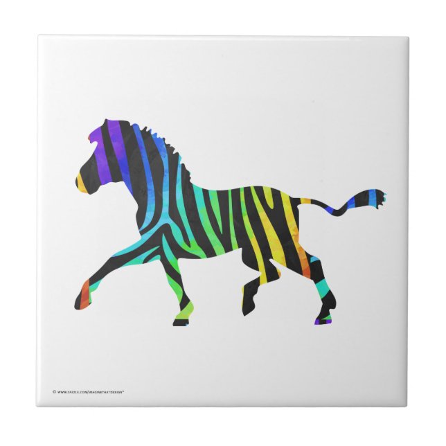 Silhouette Zebra Black och Rainbow Kakelplatta (Framsidan)
