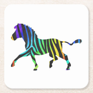 Silhouette Zebra Black och Rainbow Underlägg Papper Kvadrat