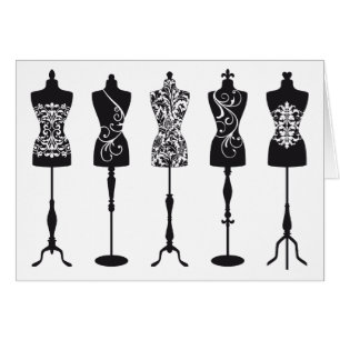 Silhouettes för vintagemodeskyltdockor hälsningskort