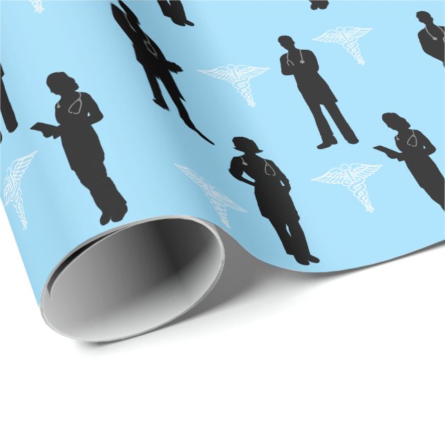 Silhouettes of Male and Female Doktor Gift Wrap Presentpapper (Rullad Hörn)