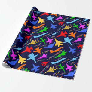 Silhouettes of Military Aircrafts Mönster on Mörk Presentpapper