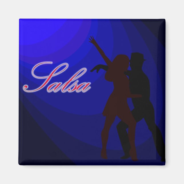 Silhouettes of Salsa dancers with blue bakgrund Magnet (Framsidan)