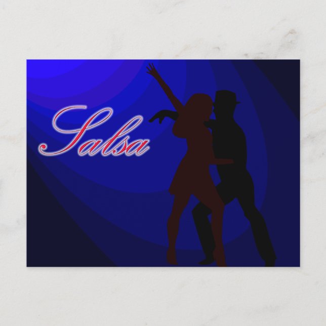 Silhouettes of Salsa dancers with blue bakgrund Vykort (Framsida)