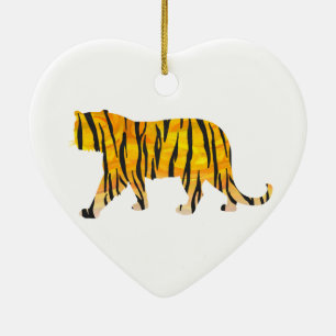 Silhouettetigersvart och orange julgransprydnad keramik