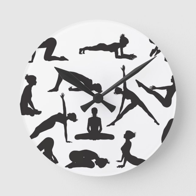 SilhouetteYoga poserar Rund Klocka (Framsida)