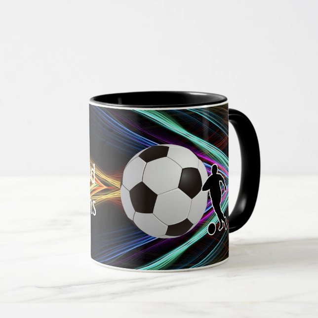 Silhuett av fotbollsspelare och fotboll mugg (Framsida höger)