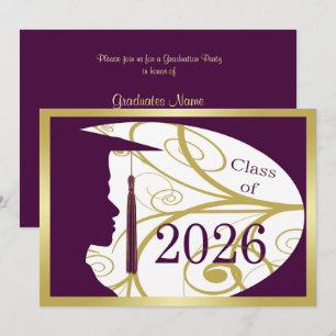 Silhuett av gul/lila man 2026 examensfest inbjudningar