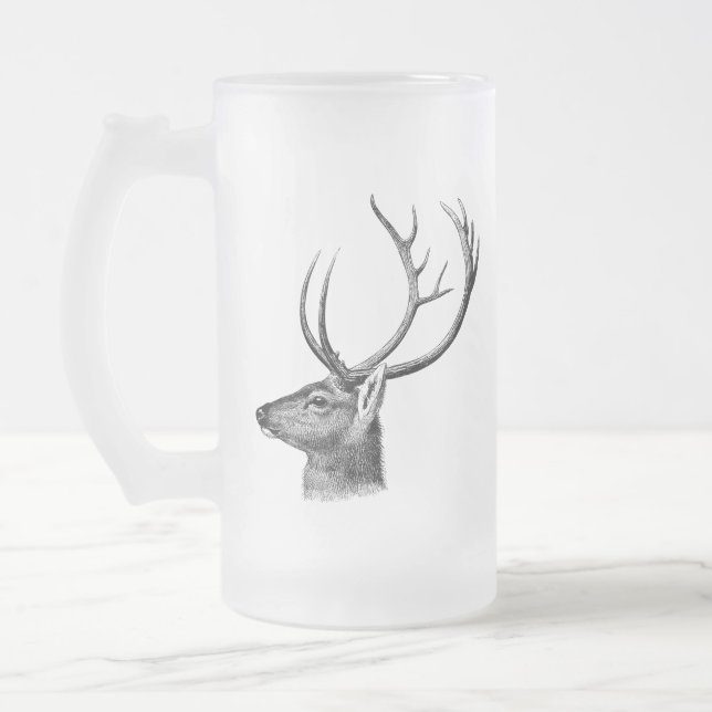 Silhuett av hjorthuvud frostat ölglas (Vänster)