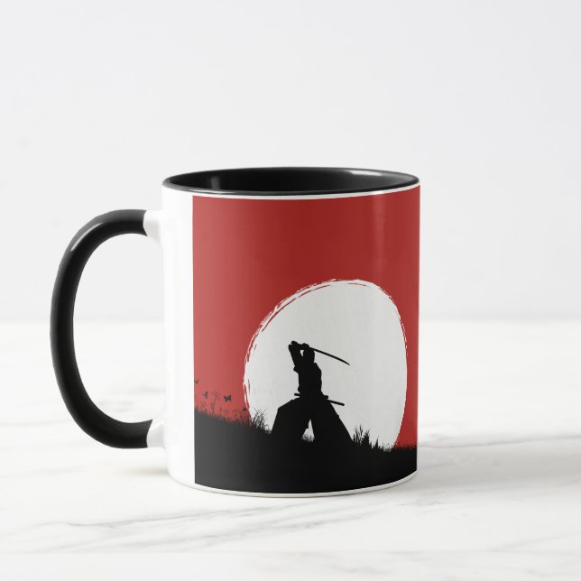 Silhuett av japansk samurajkrigare Sol Kaffemugg (Vänster)