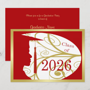 Silhuett av röd/guld man 2026 Examenfest Inbjudningar