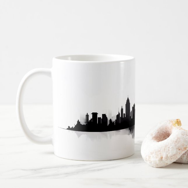 Silhuett av stad i paintstil kaffemugg (Med munk)