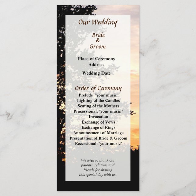 Silhuett av träd bröllopsprogram program (Framsida)