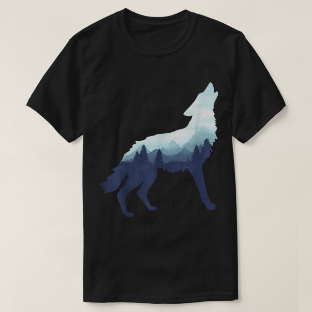 Silhuett av varg i bergsskog t shirt (Design framsida)