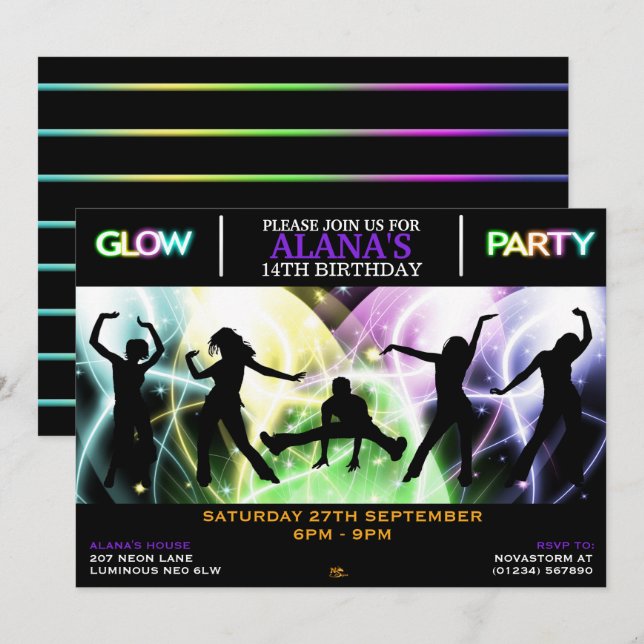 Silhuett Dansare Glow Festinladningar Inbjudningar (Fram/baksida)