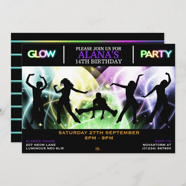 Silhuett-dansare Glow Party-inbjudningar Inbjudningar (Fram/baksida)