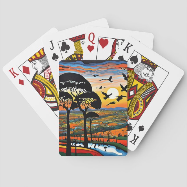 Silhuett vid solnedgång 4 casinokort (Baksidan)