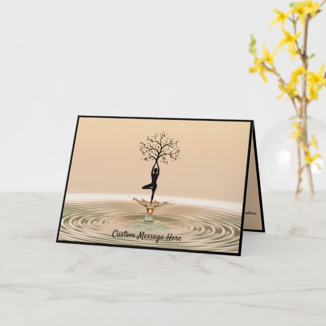 Silhuett Zen Yoga Position med Livets Träd Design Kort (Gul blomma)