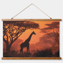 Silhuetterad Giraff Solnedgång Safari Väggkonst