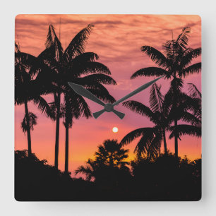 Silhuetterade palmer, Hawaii Fyrkantig Klocka