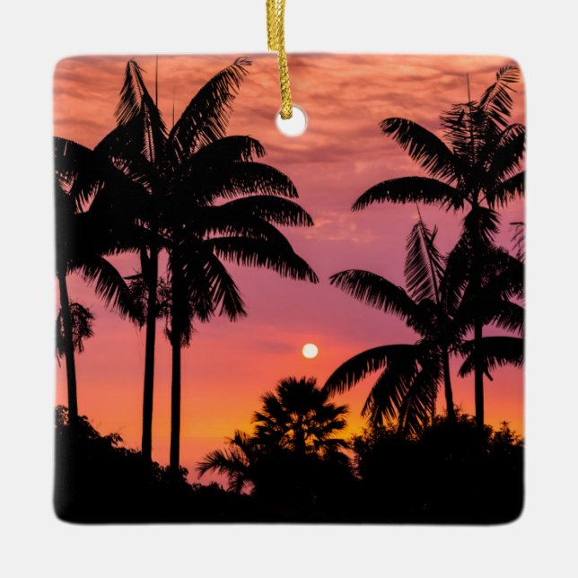 Silhuetterade palmer, Hawaii Julgransprydnad Keramik (Framsida)