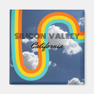 Silicon Valley Kalifornien Retro Regnbåge och moln Magnet