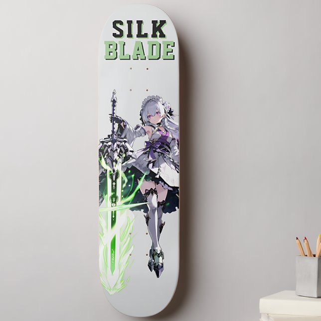 SILK BLADE Anime Samurai Girl - Cyber Silver Mini Skateboard Bräda 18,5 Cm (Skapare uppladdad)