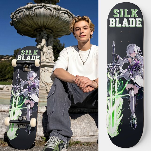 SILK BLADE Anime Samurai Girl - Dark Black Mini Skateboard Bräda 18,5 Cm (Trucks and wheels are customization options and are not included in the price.)