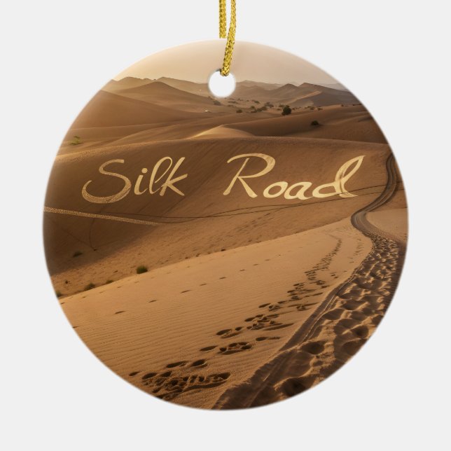 Silk Road Desert Landscape Typography Art Julgransprydnad Keramik (Framsidan)