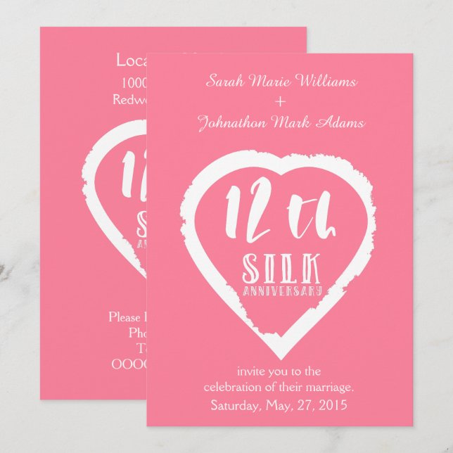 silke är traditionell 12-års gåva inbjudningar (Fram/baksida)