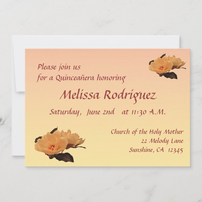 Silke blommar den Quinceanera inbjudan (Framsida)