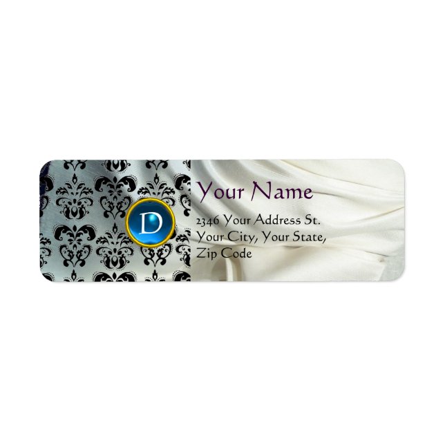 SILKE DAMASK GEM blue white Returadress Etikett (Framsidan)