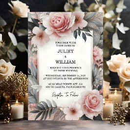 Silke Rosa Boho Peony Garden Dusty Ro Bröllop Inbjudningar