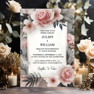 Silke Rosa Boho Peony Garden Dusty Ro Bröllop Inbjudningar