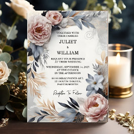 Silke Rosa Boho Peony Garden Dusty Ro Bröllop Inbjudningar