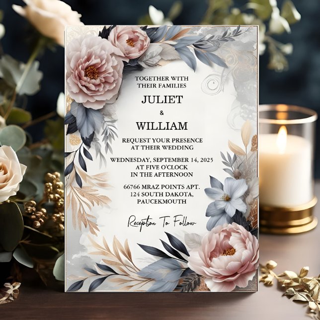 Silke Rosa Boho Peony Garden Dusty Ro Bröllop Inbjudningar (Skapare uppladdad)