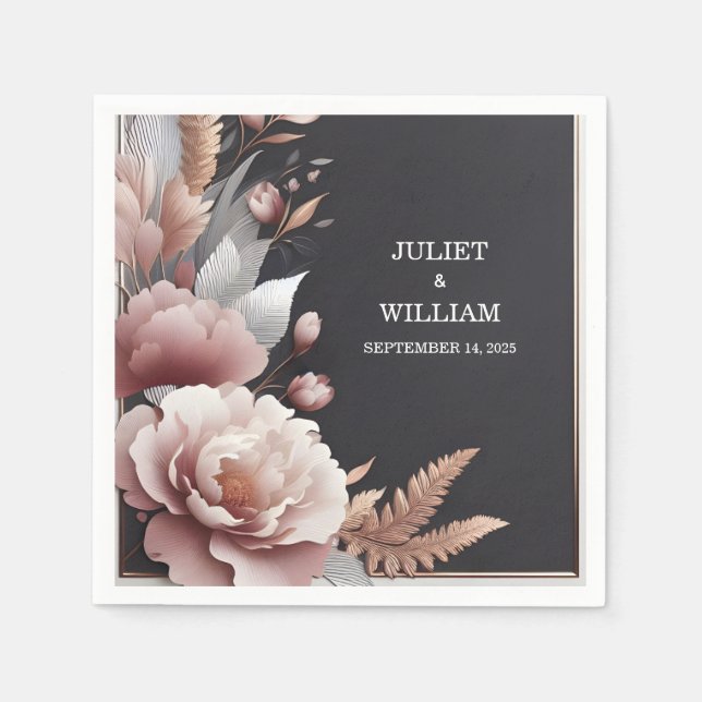 Silke Rosa Boho Peony Garden Dusty Ro Bröllop Pappersservett (Framsidan)