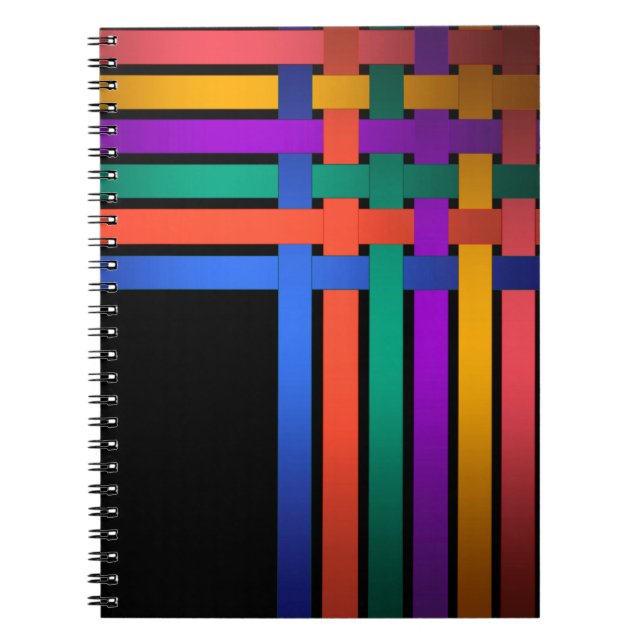 Silke rosett band linjer, svart bakgrund mönster anteckningsbok (Framsidan)
