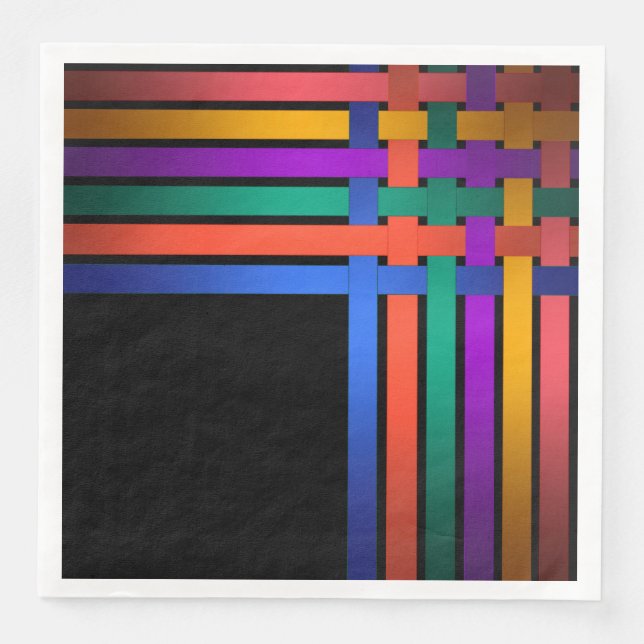 Silke rosett band linjer, svart bakgrund, mönster pappersservett (Framsida)