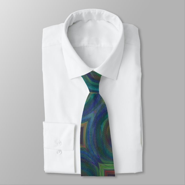 Silke Screzed Peacock Abstrakt Neck Tie Slips (Bunden)