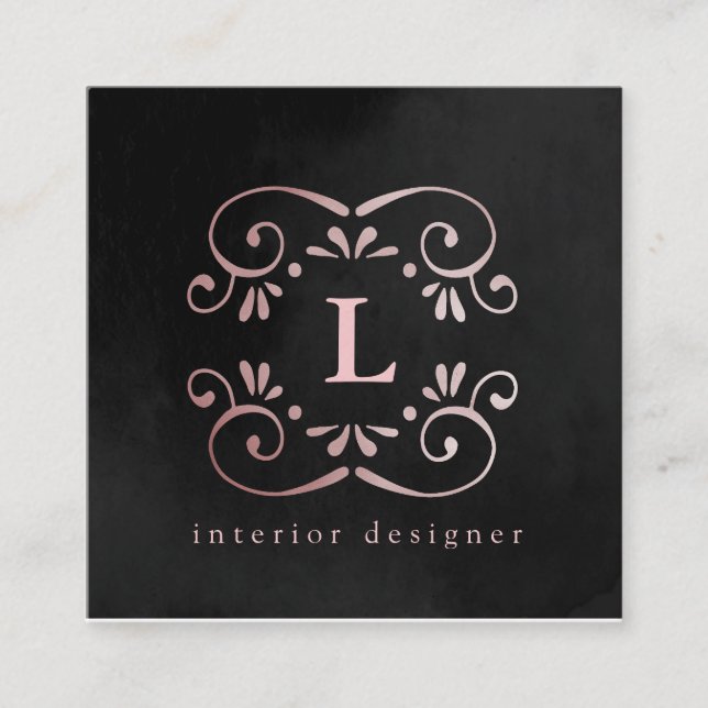 Silke svart féfolie från guld i ro, blomsterande m fyrkantigt visitkort (Framsida)