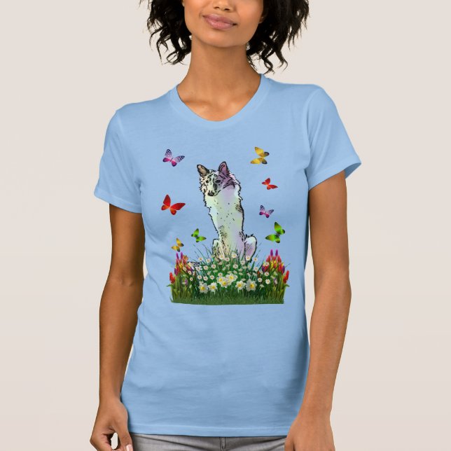 Silken Windhound Blomsterplätt T Shirt (Framsida)