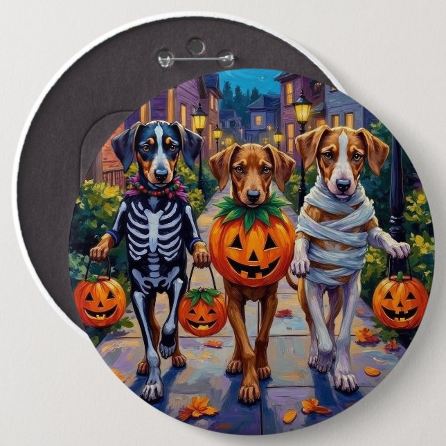 Silken Windhound Dogs in Halloween Costumes Knapp (Framsida & baksida)