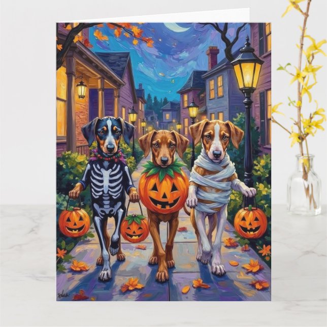 Silken Windhound Dogs in Halloween Costumes Kort (Gul blomma)