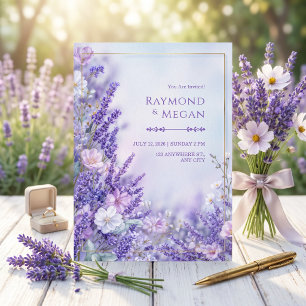 Silkesblomma Romantisk Lavendel Guld Ram Bröllop Inbjudningar