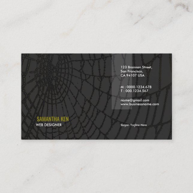 Silkeslen svart spindelnätformgivarevisitkort visitkort (Framsida)