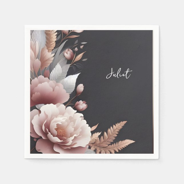 Silkesrosa Boho Peony Dammrosa Bröllopsfest Pappersservett (Framsidan)