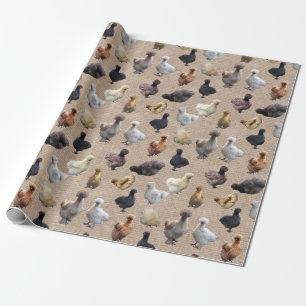 Silkie Bantam Burlap Chickens Presentpapper