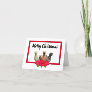 Silkie Bantam Chicken jul Poinsetta RedFrame Helgkort