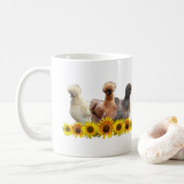 Silkie Bantam Chicken Trio och solblommor Kaffemugg