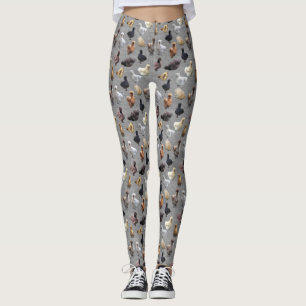 Silkie Bantam Chickens on Grått Burlap Leggings